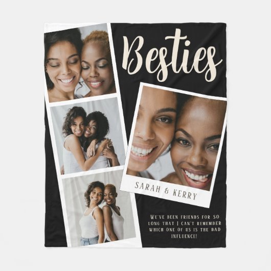 Couverture Polaire Besties Photo Collage Black Fleece Blanket (Devant)