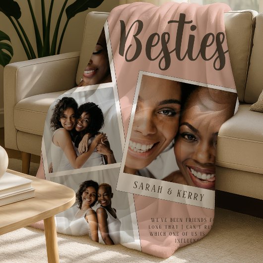 Couverture Polaire Besties Photo Collage Pink Fleece Blanket