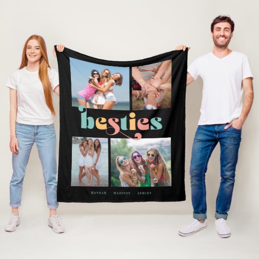 Couverture Polaire Besties Retro 4 Photo Meilleur Amis Toison Blanche (En situation)