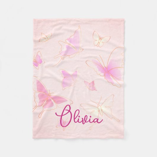 Couverture Polaire Beurre rose mignon Papillon Personnalisé (Devant)