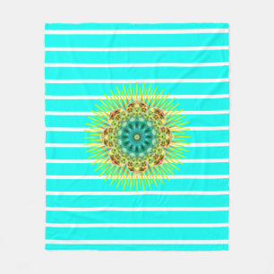 Couverture Polaire BG Stripes Motif porte un mandala turquoise + dos.
