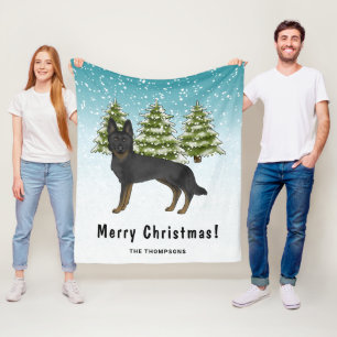Couverture Polaire Bi-Black German Shepherd Winter Forest Nom de fami