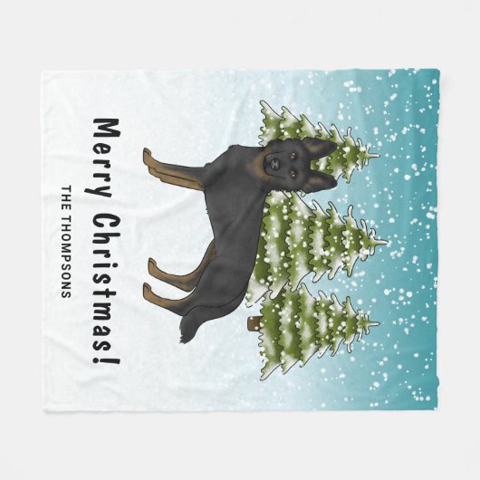 Couverture Polaire Bi-Black German Shepherd Winter Forest Nom de fami (Devant (Horizontal))