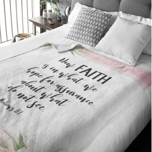 Couverture Polaire Bible verse Fleece Blanche à fleurs roses