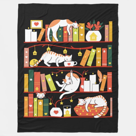 Couverture Polaire Bibliothèque chats automne couleur version (Devant)