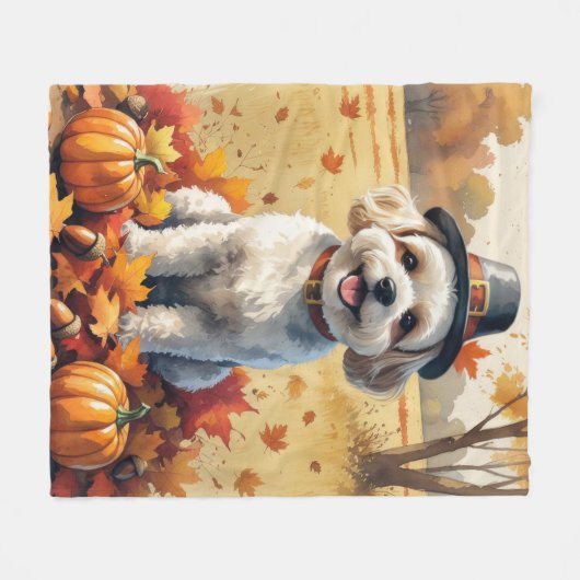 Couverture Polaire Bichon Frise À L'Automne Feuilles Thanksgiving Art (Devant (Horizontal))