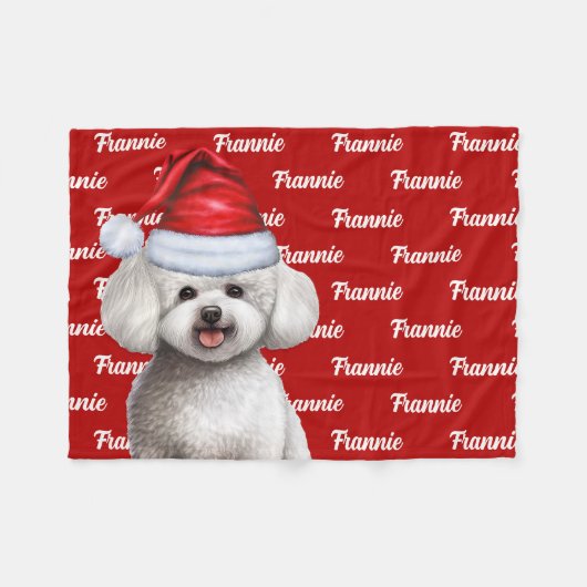 Couverture Polaire Bichon Frise Chien avec nom Noël (Devant (Horizontal))