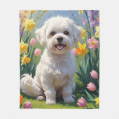 Couverture Polaire Bichon Frise Chien Fleurs de printemps Peinture (Devant)