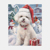 Couverture Polaire Bichon Frise Chien Hiver Merveilles Pays de Noël J (Devant)