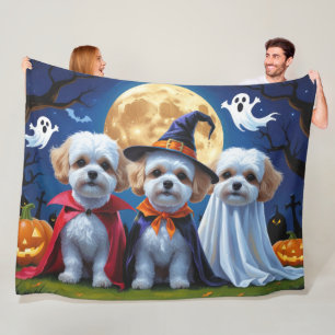Couverture Polaire Bichon Frise Chiens Citrouille Halloween Funny