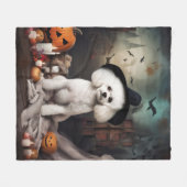 Couverture Polaire Bichon Frise Citrouilles Halloween effrayant (Devant (Horizontal))