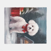 Couverture Polaire Bichon Frise Dog à Noël de neige (Devant (Horizontal))