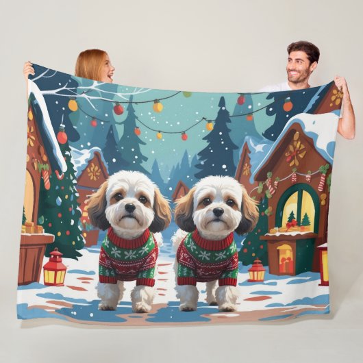 Couverture Polaire Bichon Frise Dogs Christmas Snow Holiday (En situation)