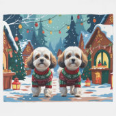 Couverture Polaire Bichon Frise Dogs Christmas Snow Holiday (Devant (Horizontal))