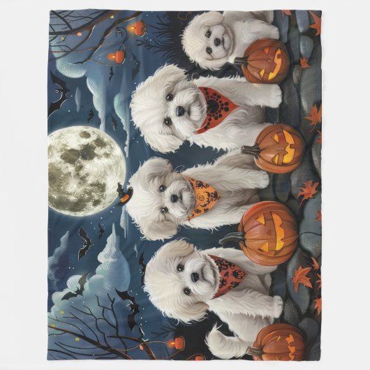 Couverture Polaire Bichon Frise Halloween Éffrayant (Devant)