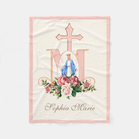 Couverture Polaire Bienheureuse Vierge Marie Marian Cross Roses relig (Devant)