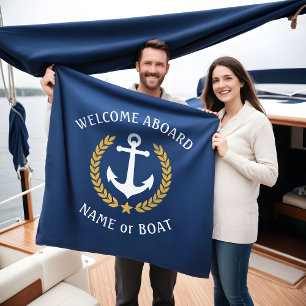 Couverture Polaire Bienvenue à bord Nom du bateau Ancre Gold Laurel