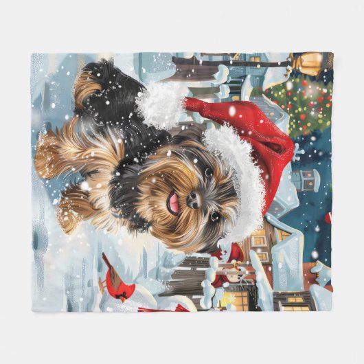 Couverture Polaire Biewer Terrier Chien Winter Wonderland Noël Joie (Devant (Horizontal))