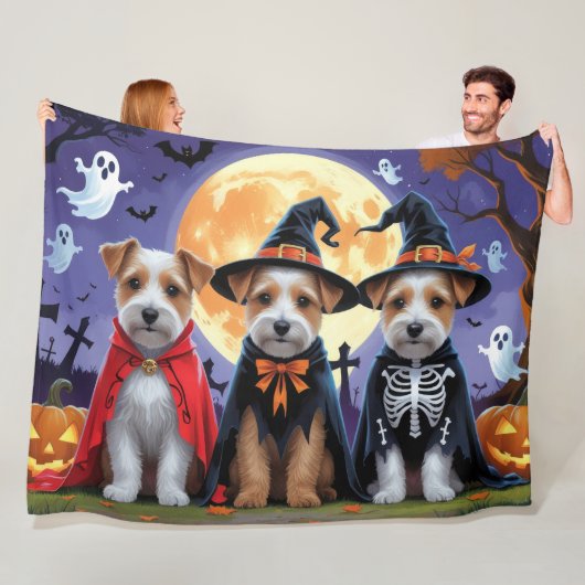 Couverture Polaire Biewer Terrier Chiens Citrouille Halloween Funny (En situation)