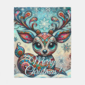 Couverture Polaire Big Eye Christmas Reindeer Folk Art Personalized (Devant)