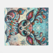 Couverture Polaire Big Eye Christmas Reindeer Folk Art Personalized (Devant (Horizontal))