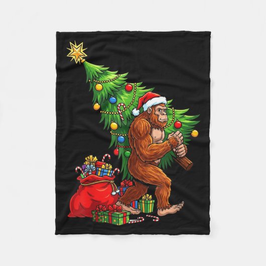 Couverture Polaire Bigfoot Christmas Tree Xmas Lights Funny Sasquatch (Devant)