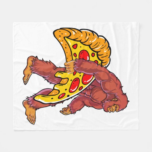 Couverture Polaire Bigfoot drôle marcher avec grande tranche de pizza (Devant (Horizontal))