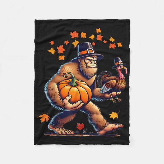 Couverture Polaire Bigfoot Pilgrim Hat Turkey Day Pumpkin Thanksgivin (Devant)