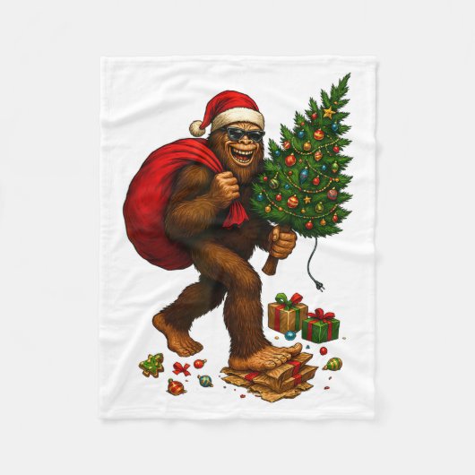 Couverture Polaire Bigfoot Santa Christmas Tree Lights Xmas Boys Men (Devant)