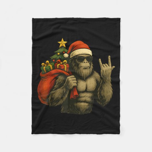 Couverture Polaire Bigfoot Santa Christmas Tree Rock On Funny Xmas Sa (Devant)