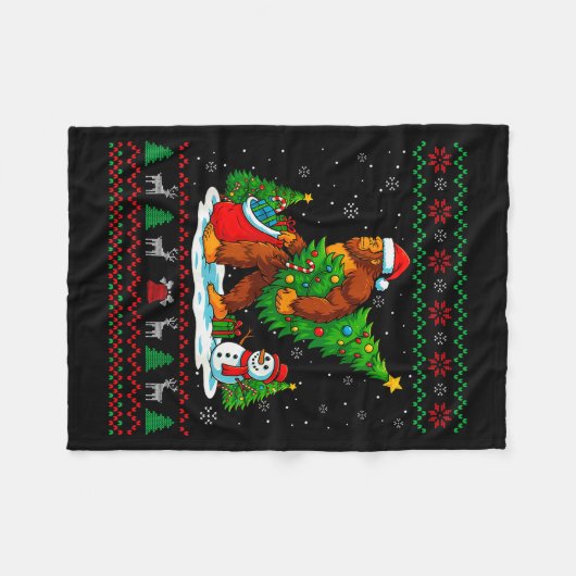 Couverture Polaire Bigfoot Santa Ugly Christmas Tree Funny Xmas Light (Devant (Horizontal))