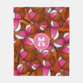 Couverture Polaire billes de basket-ball rose blanc monogrammé (Devant)