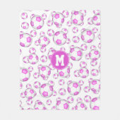 Couverture Polaire billes de football blanc rose girly motif monogram (Devant)