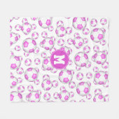 Couverture Polaire billes de football blanc rose girly motif monogram (Devant (Horizontal))