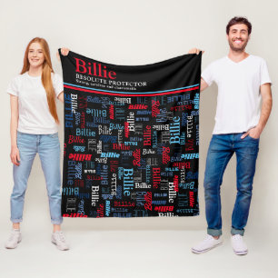 Couverture Polaire Billie nom personnalisé signifiant rouge bleu blan