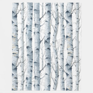 Couverture Polaire Birch Tree motif gris blanc