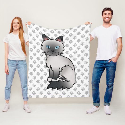 Couverture Polaire Birman / Ragdoll Point Bleu Chat & Pattes Mignon (En situation)