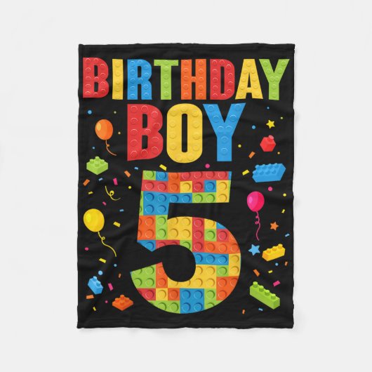 Couverture Polaire Birthday Boy 5 Year Old Building Blocks 5th Birthd (Devant)