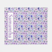 Couverture Polaire Birthday Gift Purple Floral Personalized Name (Devant (Horizontal))