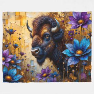 Couverture Polaire Bison américain dans un portrait de fleur texturée