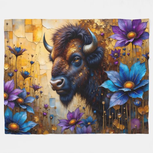 Couverture Polaire Bison américain dans un portrait de fleur texturée (Devant (Horizontal))