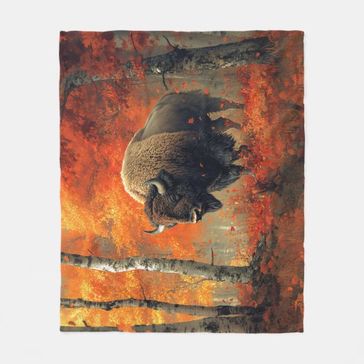 Couverture Polaire Bison dans l'artisanat boisé d'automne (Devant)