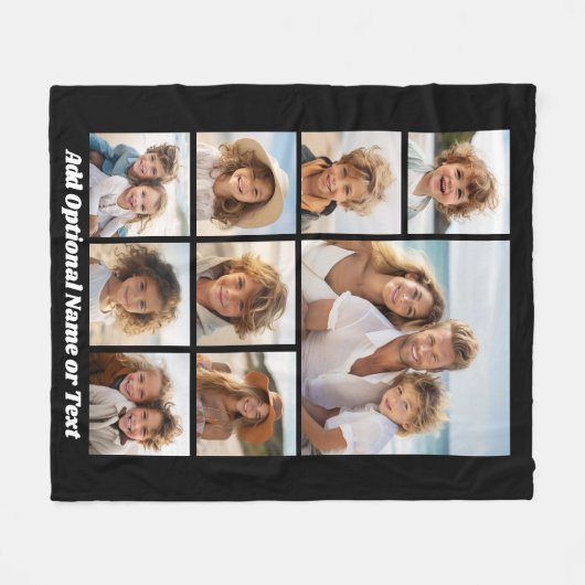 Couverture Polaire Black 9 Photo Carré Collage - avec script blanc (Devant (Horizontal))