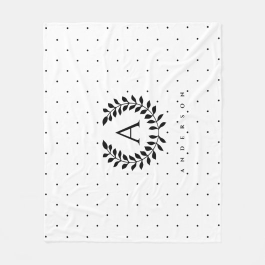 Couverture Polaire Black And White Laurel Monogram Polka Dot Pattern (Devant)