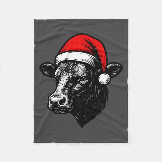 Couverture Polaire Black Angus Rancher Christmas Cow Santa Hat Farmer (Devant)