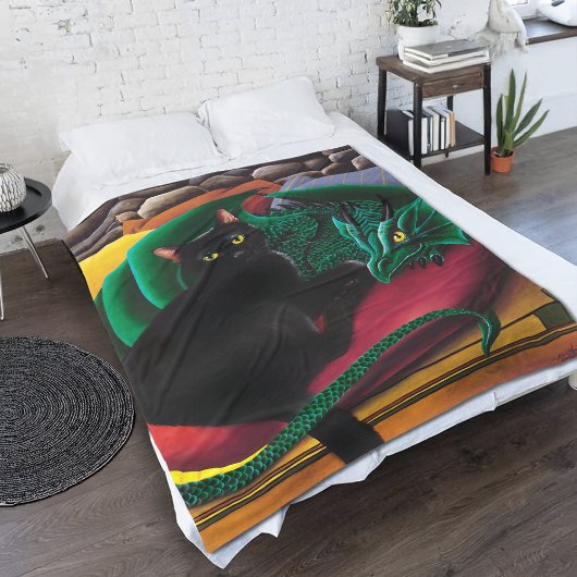 Couverture Polaire Black Cat Green Dragon