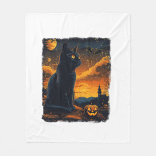 Couverture Polaire Black Cat Starry Nuit Van Gogh Citrouilles Bats Ha