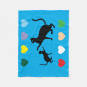 Couverture Polaire Black Cats & Rainbow Hearts on Blue Fleece Blanket (Devant)