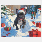 Couverture Polaire Black French Bulldog Festive de Noël Scène de neig (Devant (Horizontal))
