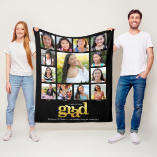 Couverture Polaire Black Gold Graduation K-12 Photo Collage Moderne